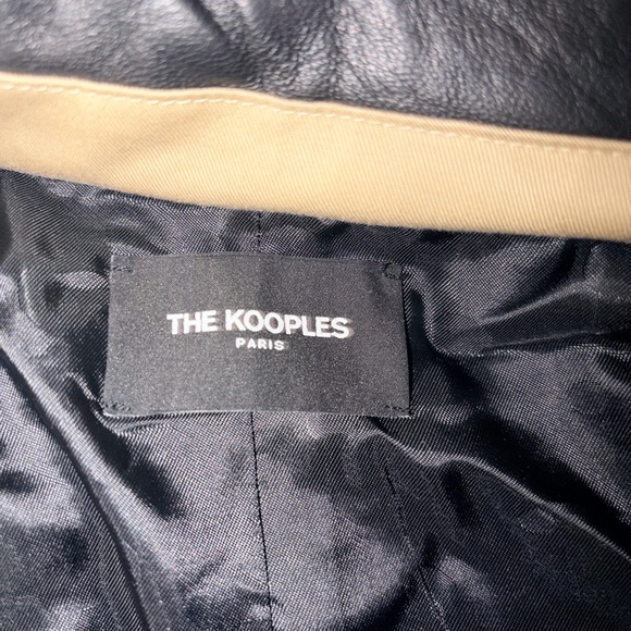 The Kooples Coat Womens Large Beige Black Faux Leather Collar Belted Trench - Picture 9 of 9